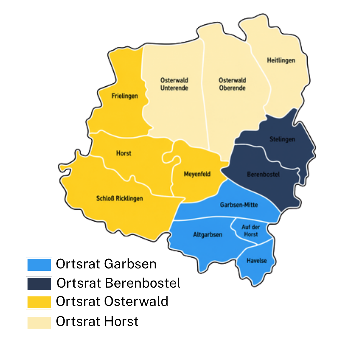 Aufteilung der Ortsräte bei der Kommunalwahl 2026 in Garbsen